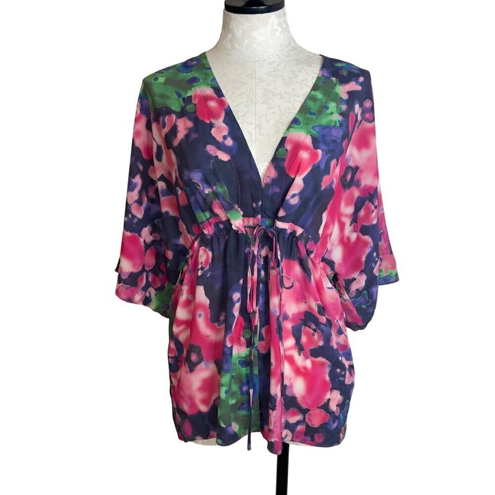 Alice Olivia Womens Top Size Medium Multicolor Floral V Neck Drawstring Waist